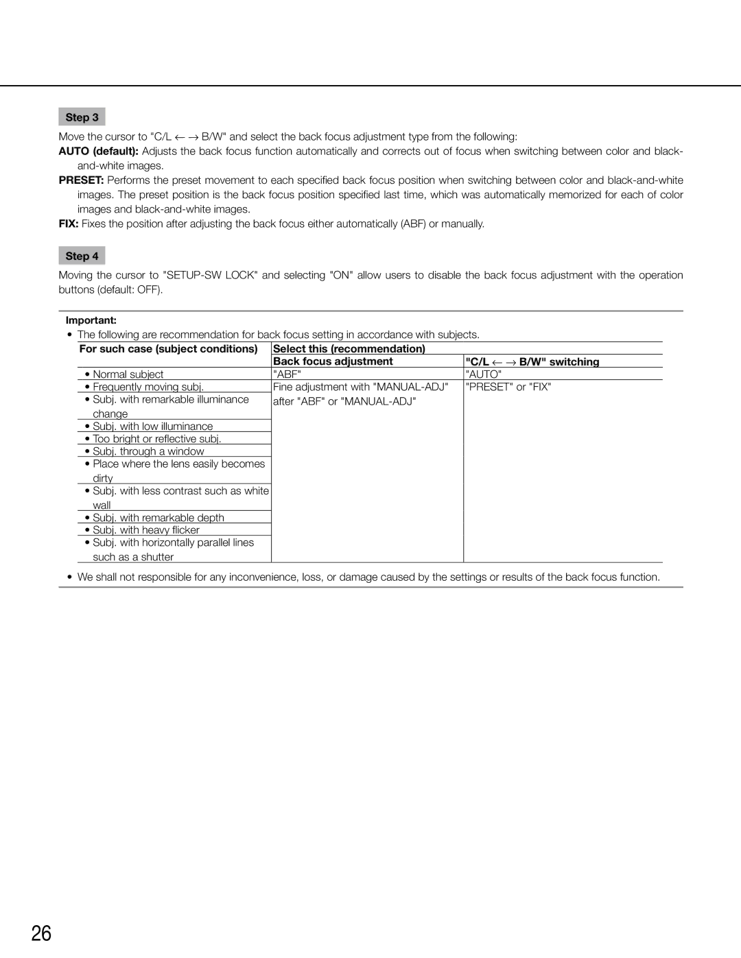 Panasonic WV-CW504FK, WV-CW504SK manual ABF Auto 