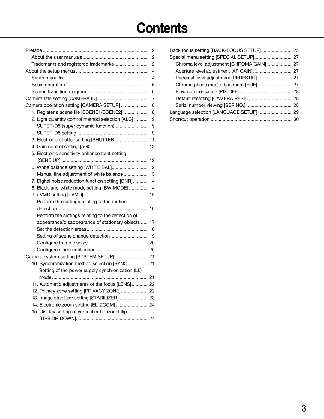 Panasonic WV-CW504SK, WV-CW504FK manual Contents 