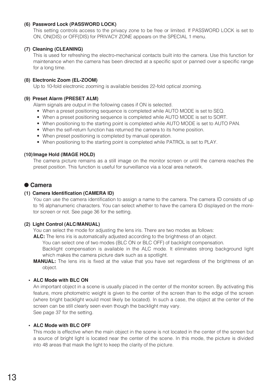 Panasonic WV-CW864 operating instructions Camera 