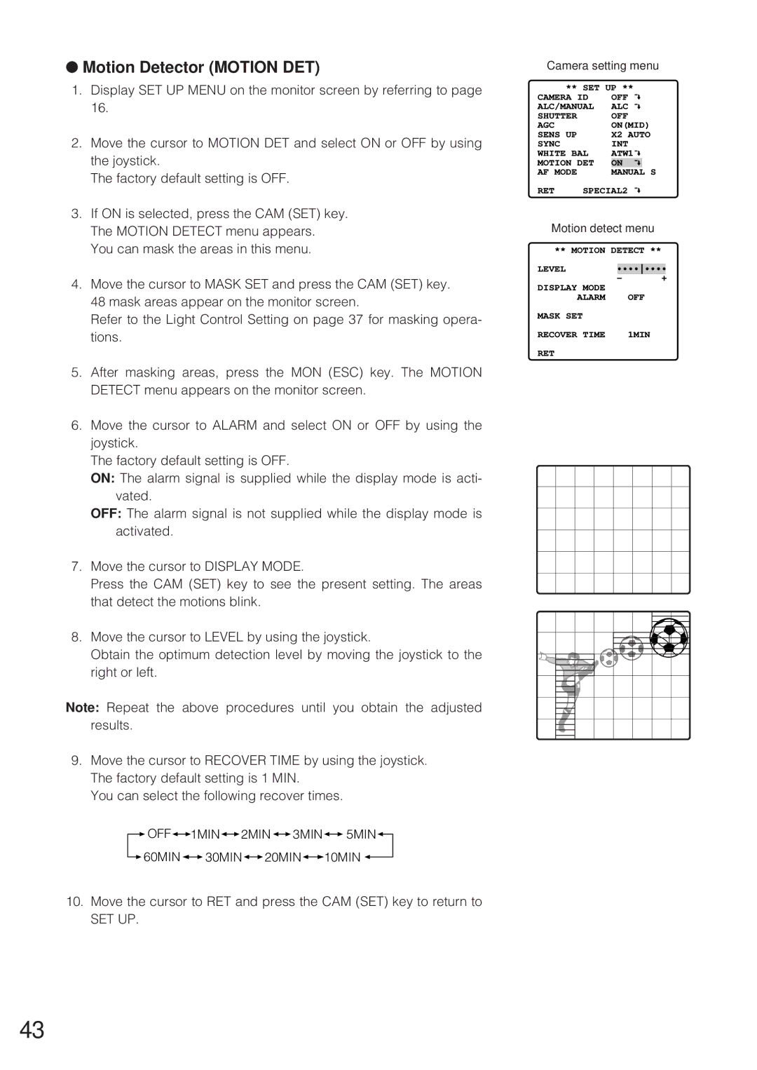 Panasonic WV-CW864 operating instructions Motion Detector Motion DET, Motion detect menu 