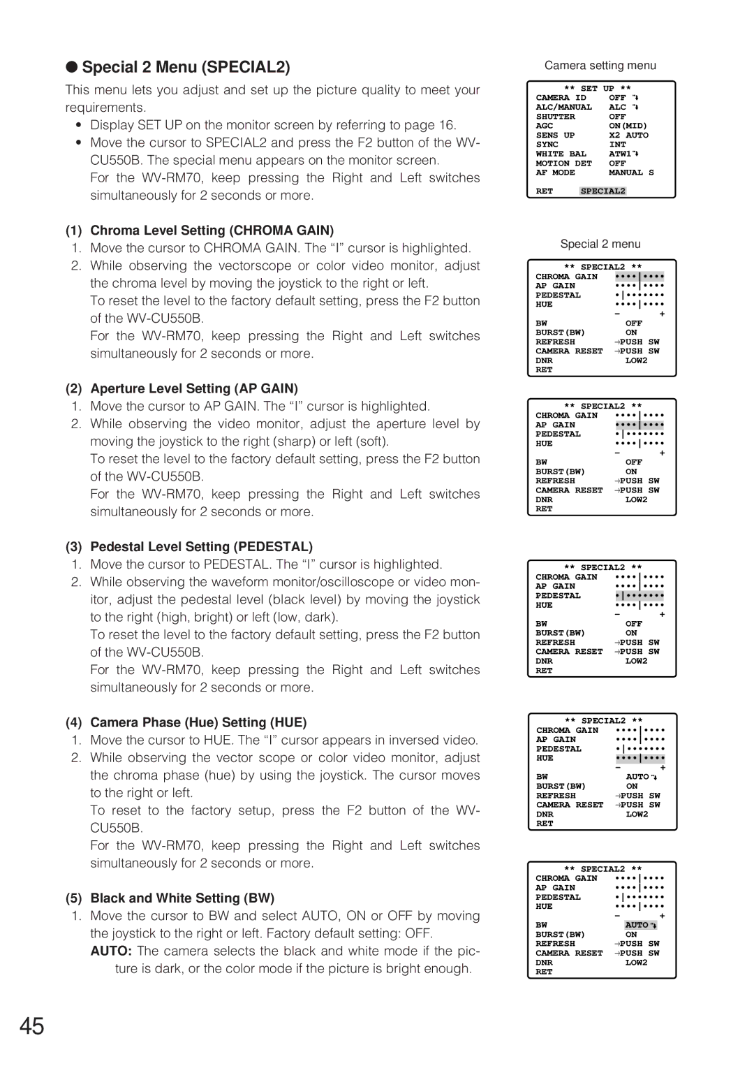 Panasonic WV-CW864 operating instructions Special 2 Menu SPECIAL2 