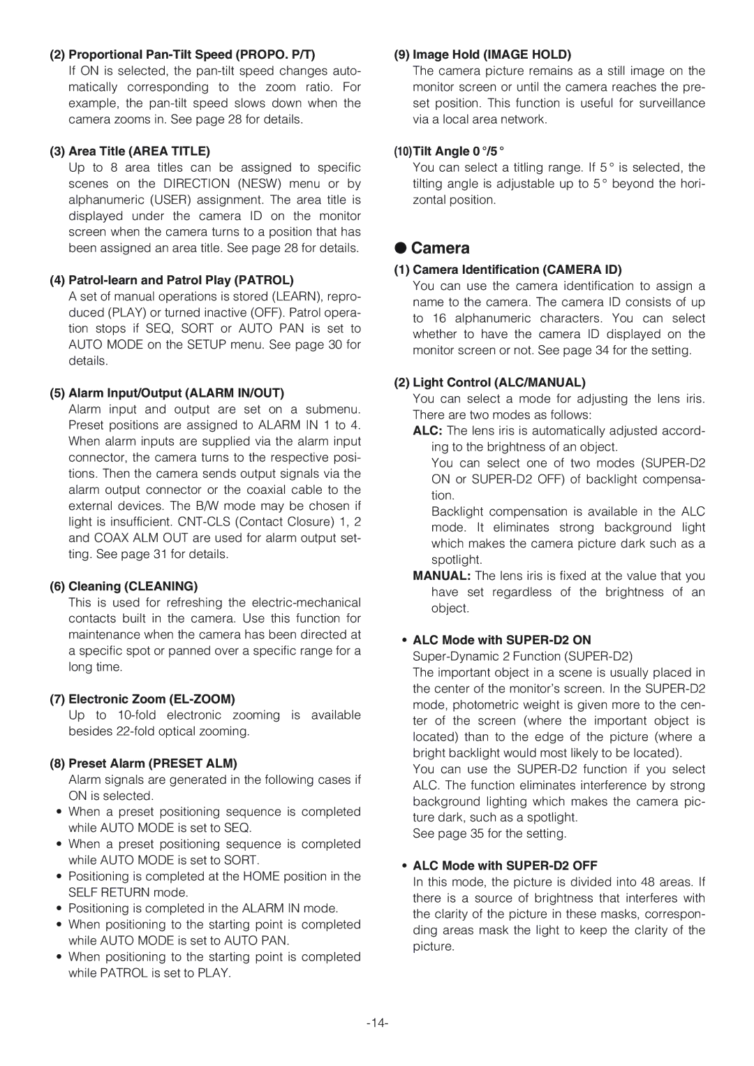 Panasonic WV-CW864A operating instructions Camera 