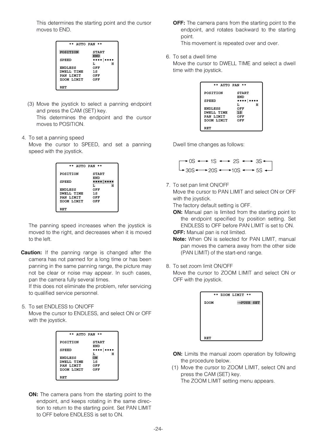 Panasonic WV-CW864A operating instructions Zoom →PUSH SET RET 