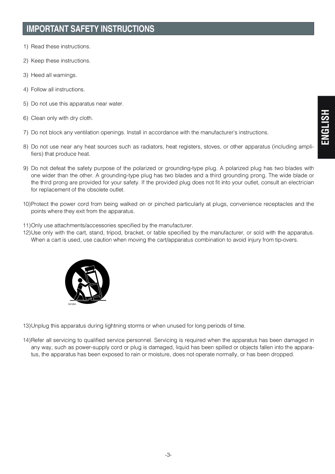 Panasonic WV-CW864A operating instructions English, Important Safety Instructions 