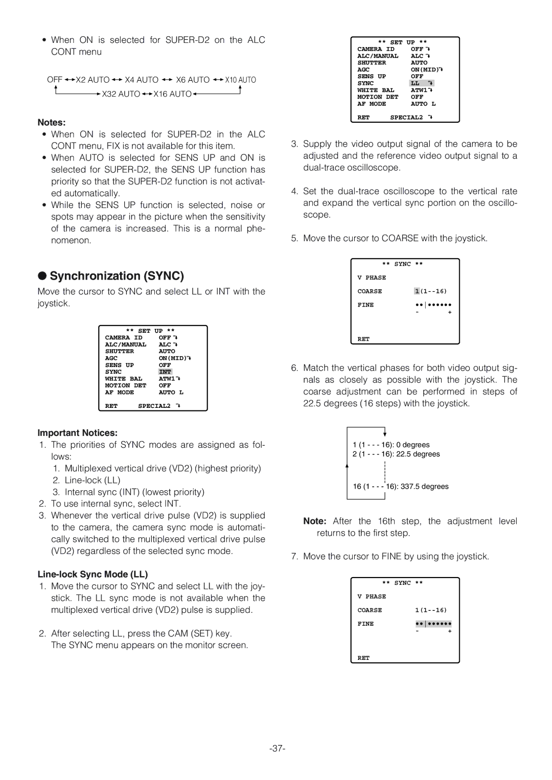 Panasonic WV-CW864A operating instructions Synchronization Sync, Line-lock Sync Mode LL 