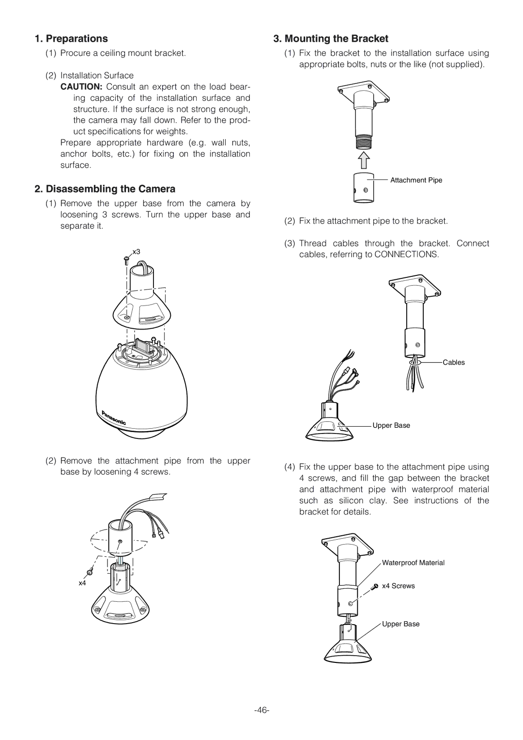 Panasonic WV-CW864A operating instructions Preparations, Disassembling the Camera, Mounting the Bracket 