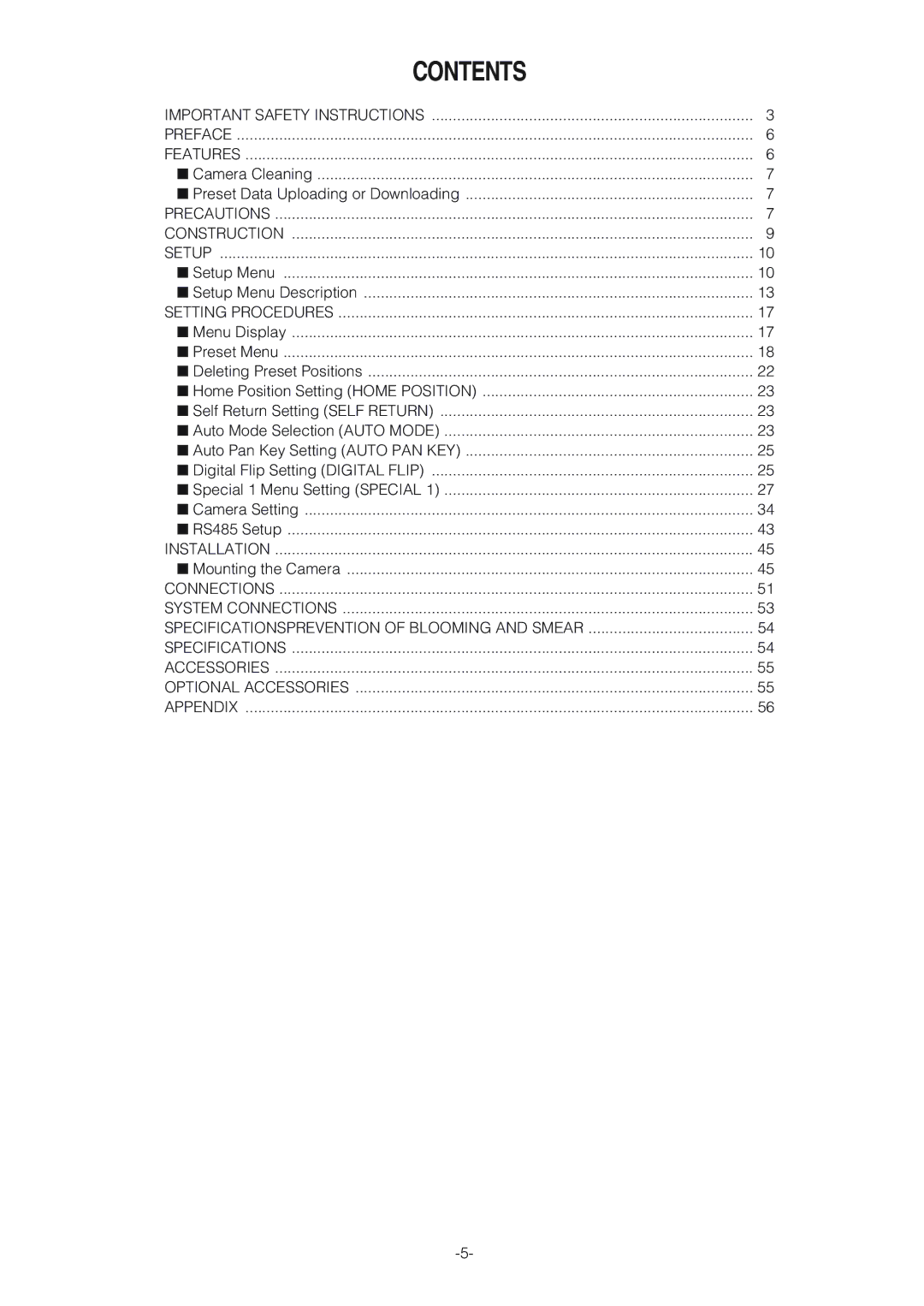 Panasonic WV-CW864A operating instructions Contents 