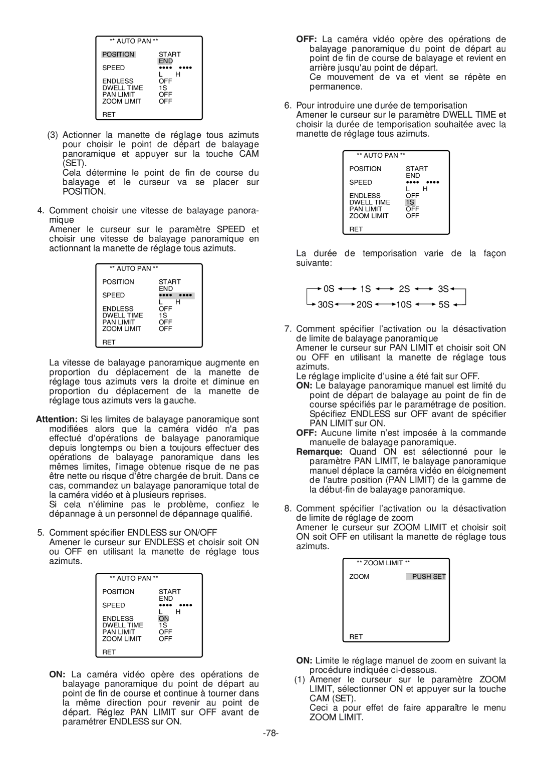 Panasonic WV-CW864A operating instructions Position, Zoom Limit 