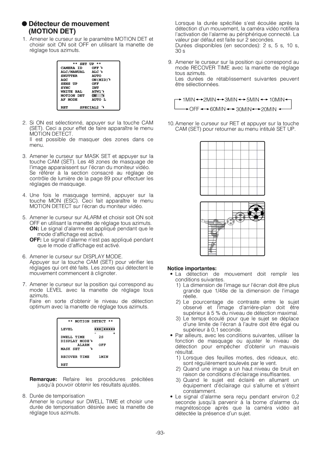 Panasonic WV-CW864A operating instructions Détecteur de mouvement, Motion DET, Motion Detect 