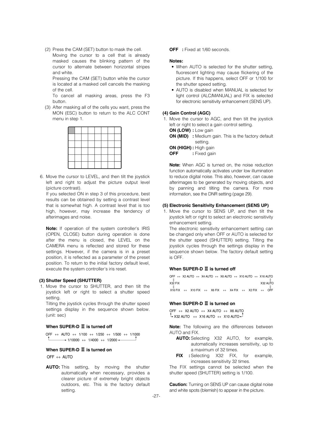 Panasonic WV-CW964 operating instructions Off 