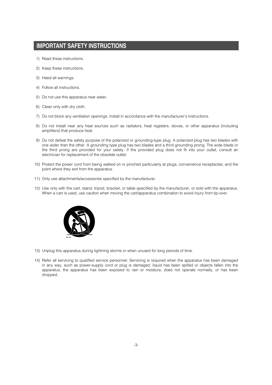 Panasonic WV-CW964 operating instructions Important Safety Instructions 