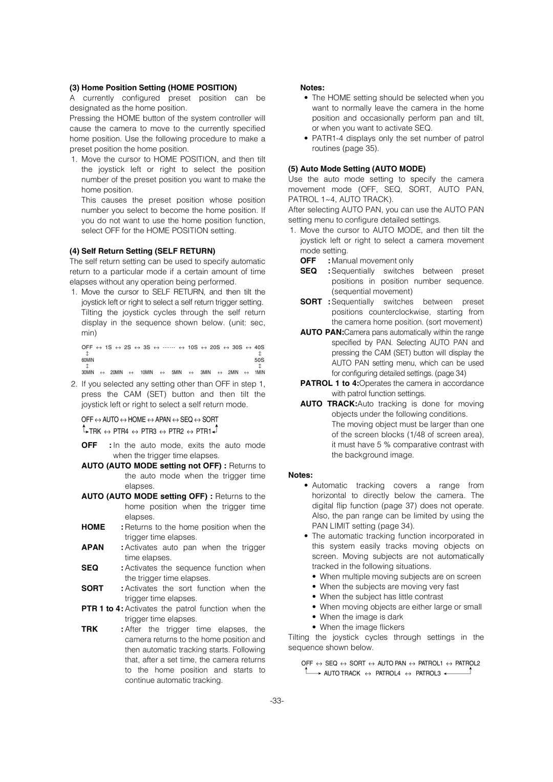 Panasonic WV-CW964 operating instructions Home, Apan, Seq, Sort, Trk 