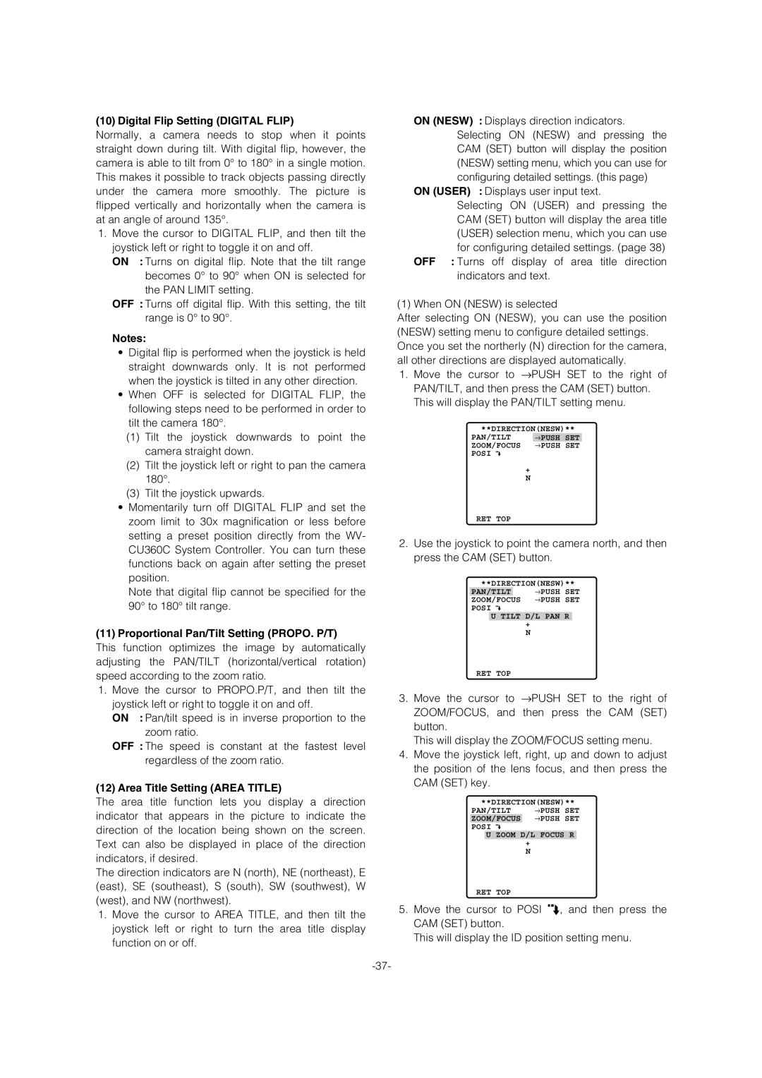 Panasonic WV-CW964 operating instructions Digital Flip Setting Digital Flip, Proportional Pan/Tilt Setting PROPO. P/T 