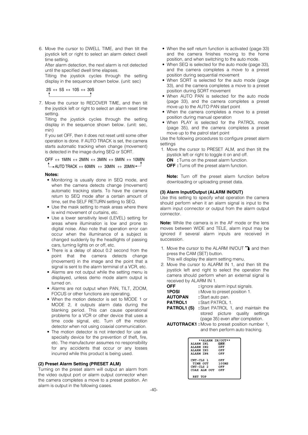 Panasonic WV-CW964 operating instructions 1POSI, Autopan, PATROL1 