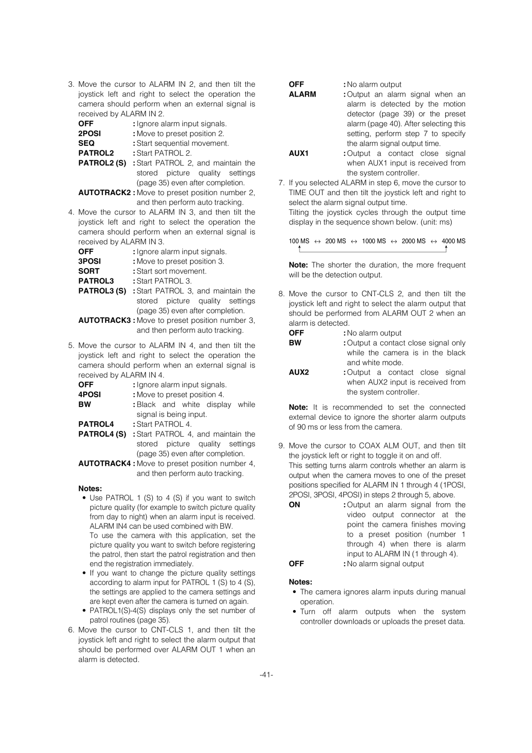 Panasonic WV-CW964 operating instructions 2POSI, PATROL2, 3POSI, PATROL3, 4POSI, PATROL4, Alarm, AUX1, AUX2 