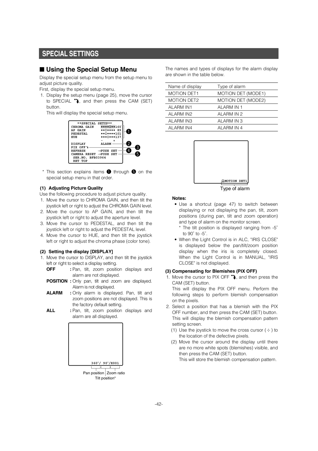 Panasonic WV-CW964 operating instructions Special Settings, Using the Special Setup Menu, All 