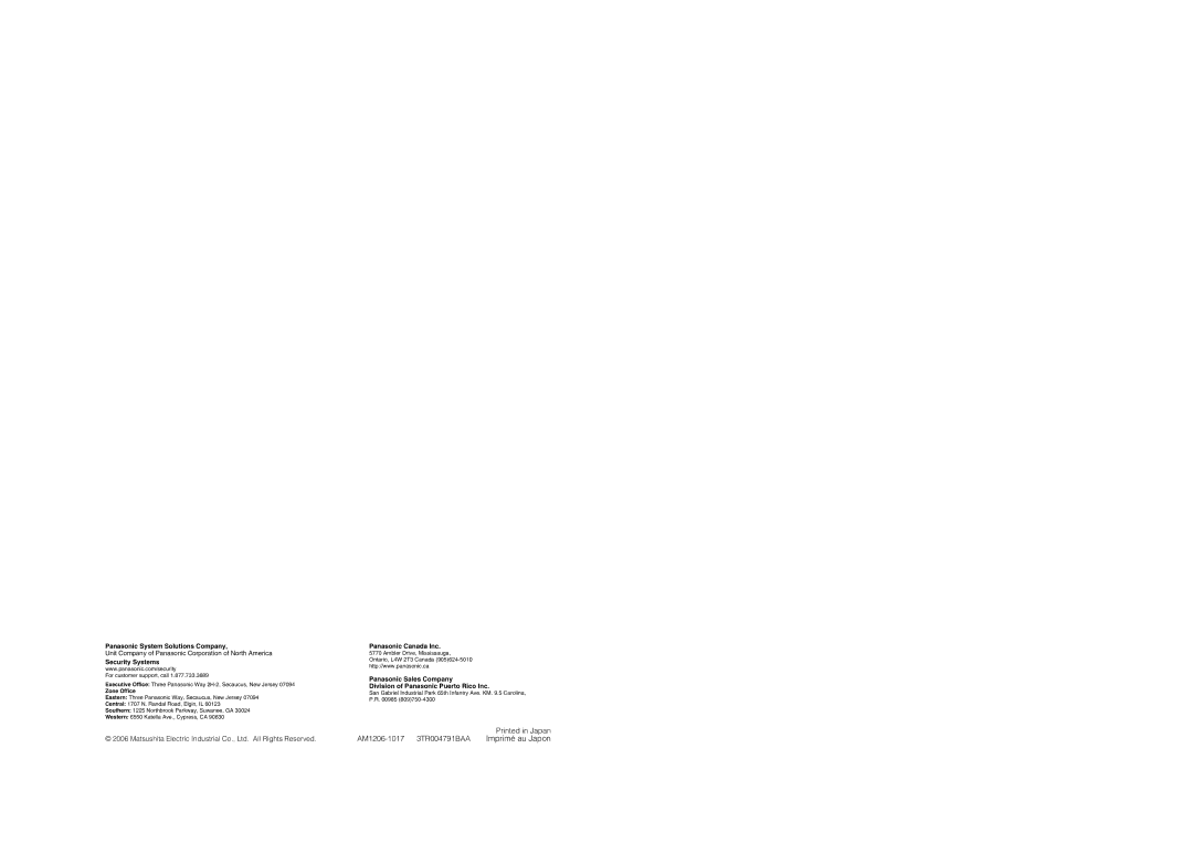 Panasonic WV-CW974 operating instructions Imprimé au Japon 