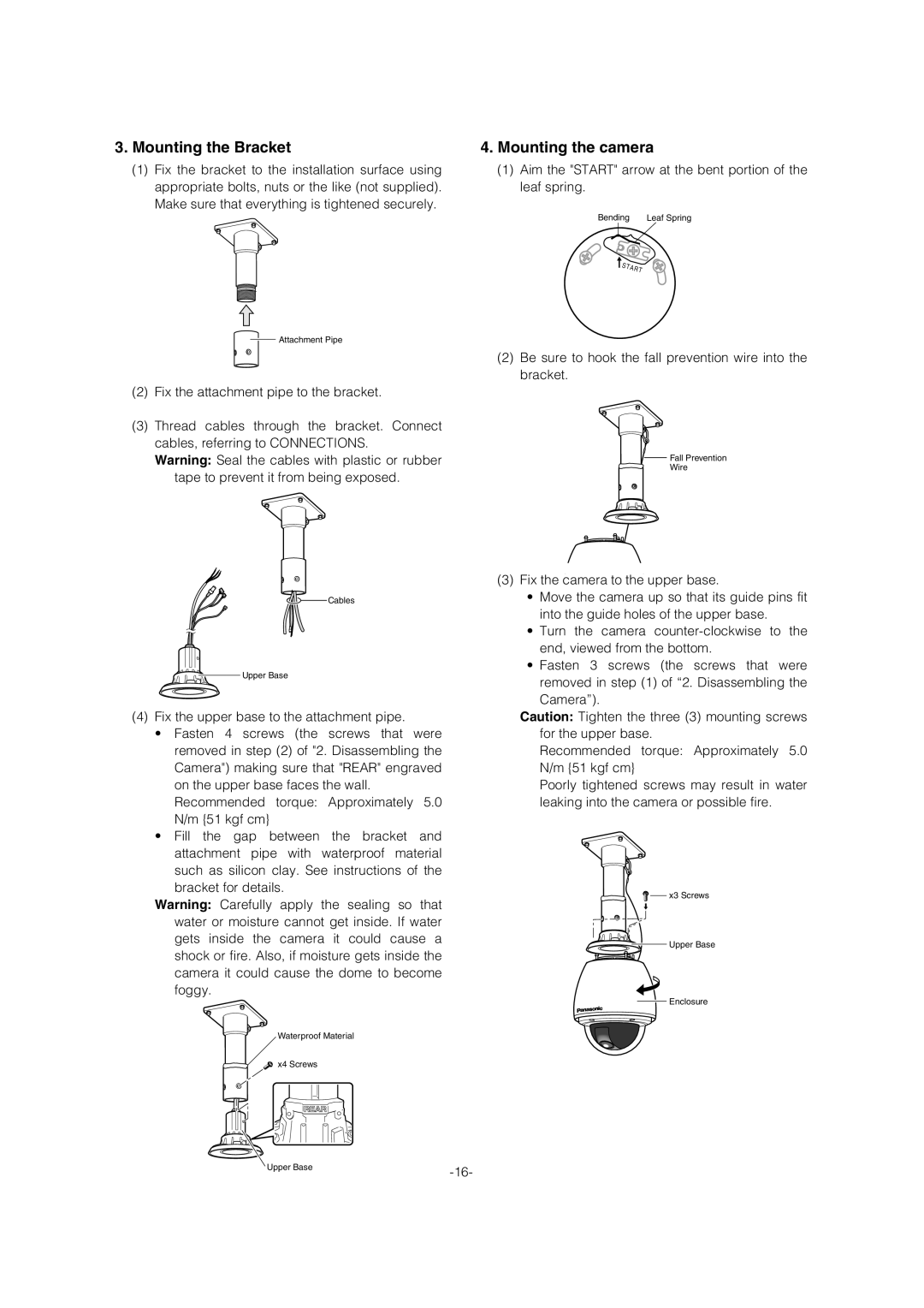 Panasonic WV-CW974 operating instructions Mounting the Bracket, Mounting the camera 