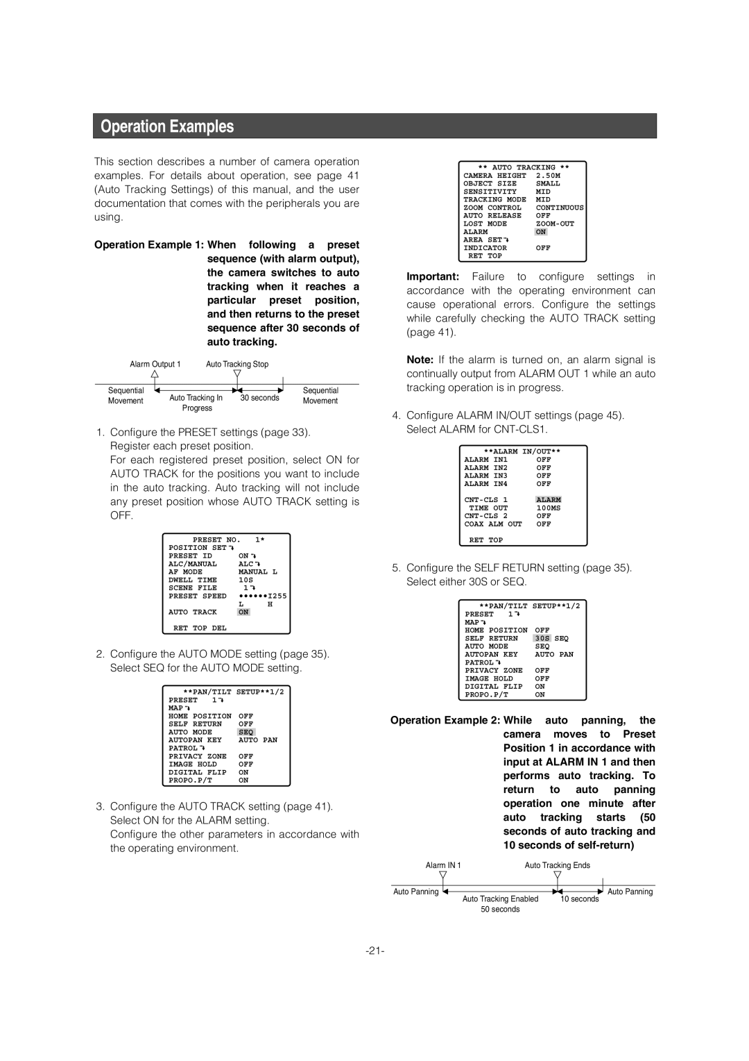 Panasonic WV-CW974 operating instructions Operation Examples 