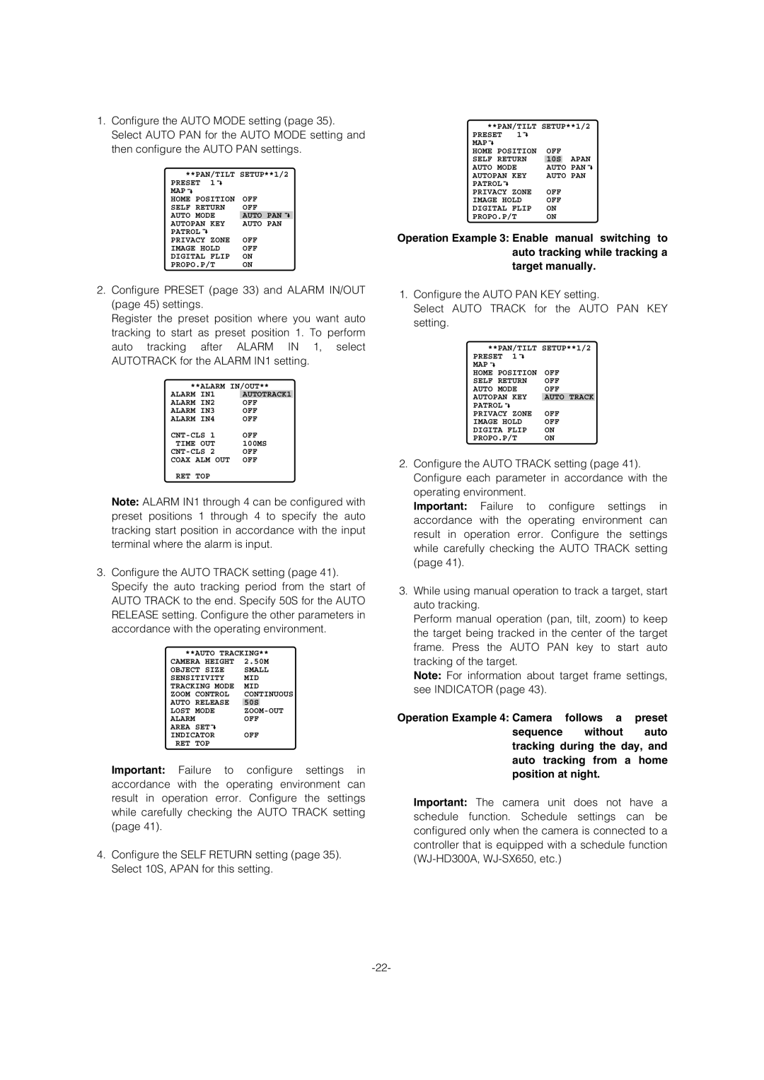 Panasonic WV-CW974 operating instructions Operation Example 4 Camera Follows a 