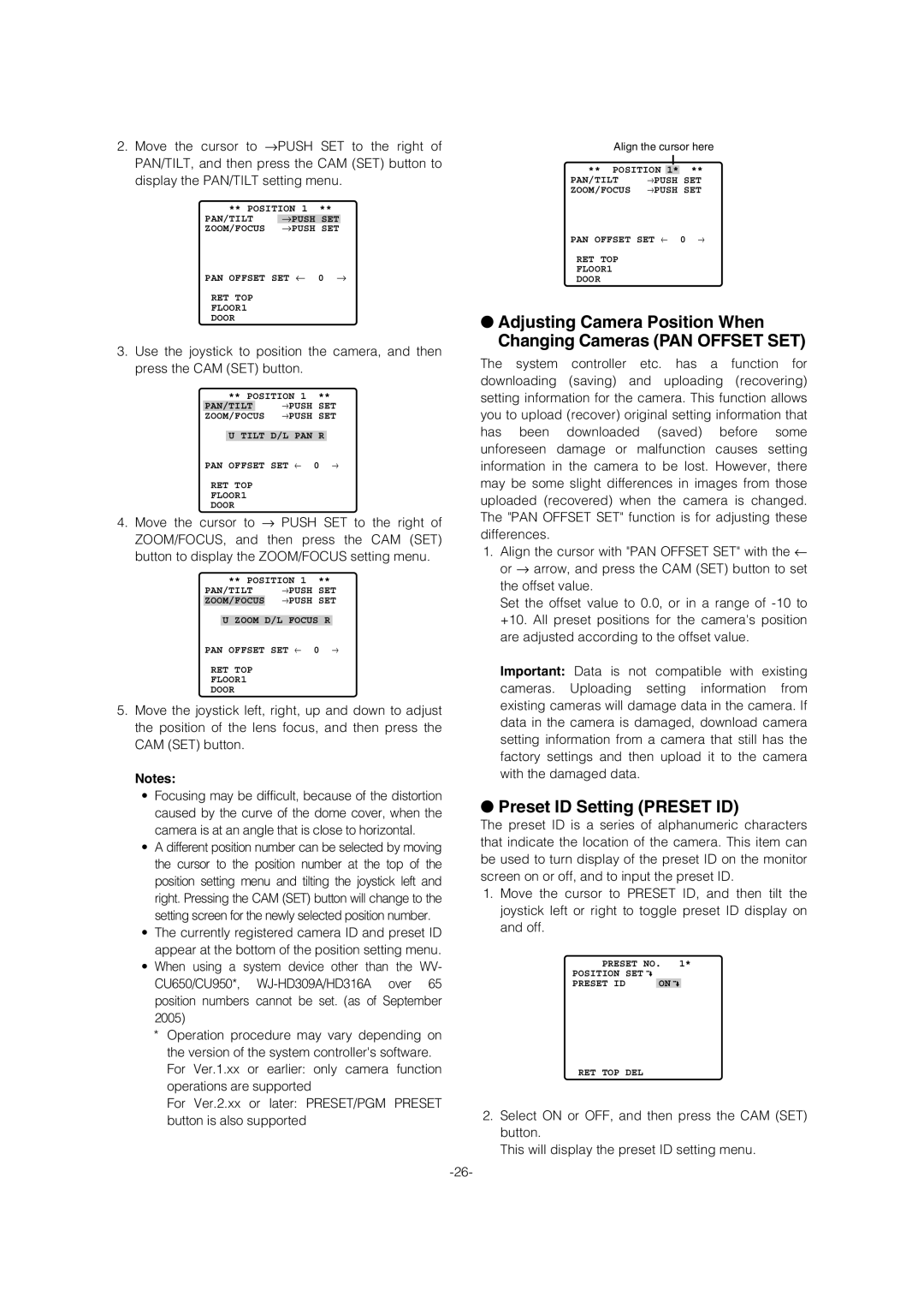 Panasonic WV-CW974 operating instructions Preset ID Setting Preset ID 