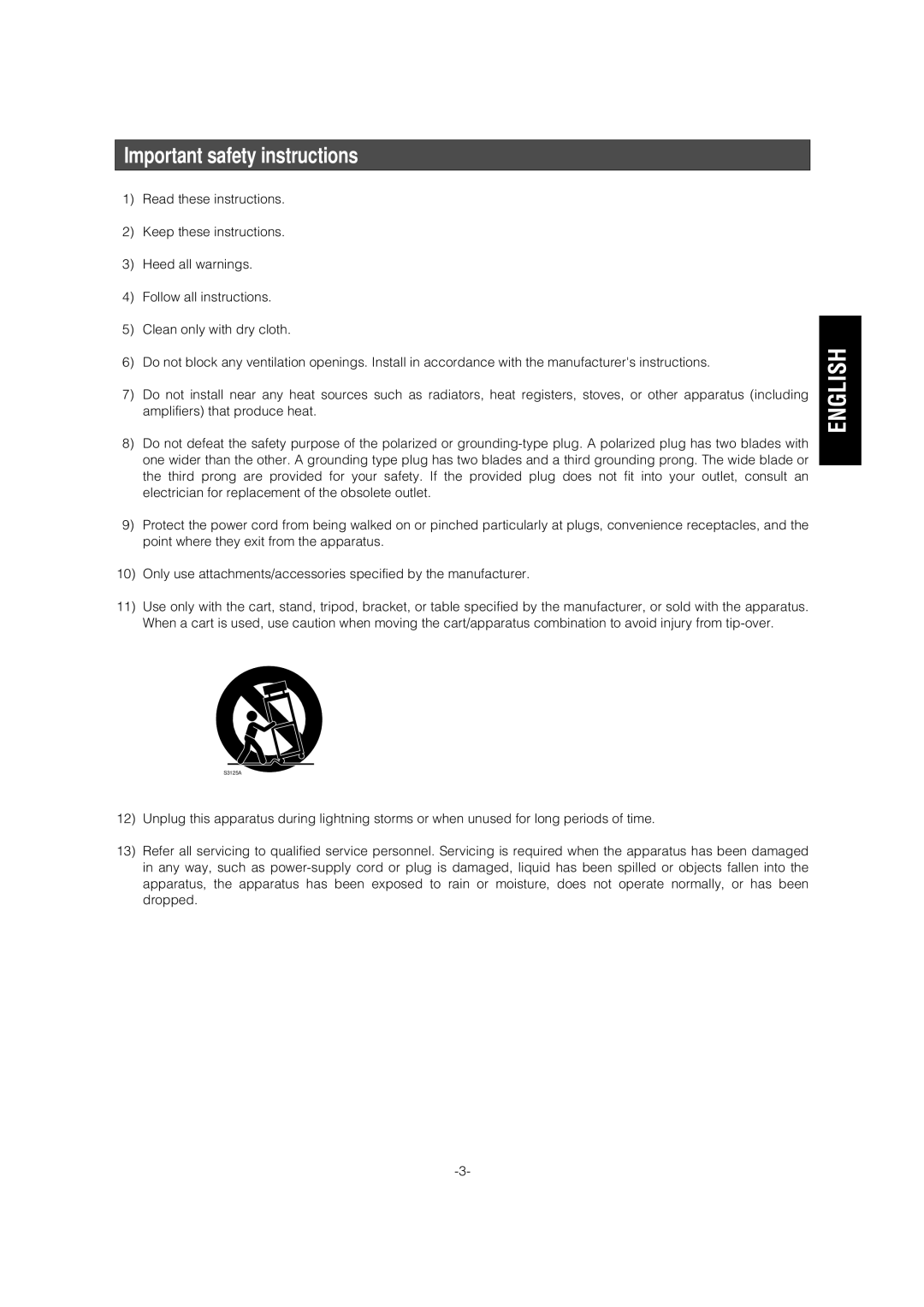 Panasonic WV-CW974 operating instructions English, Important safety instructions 