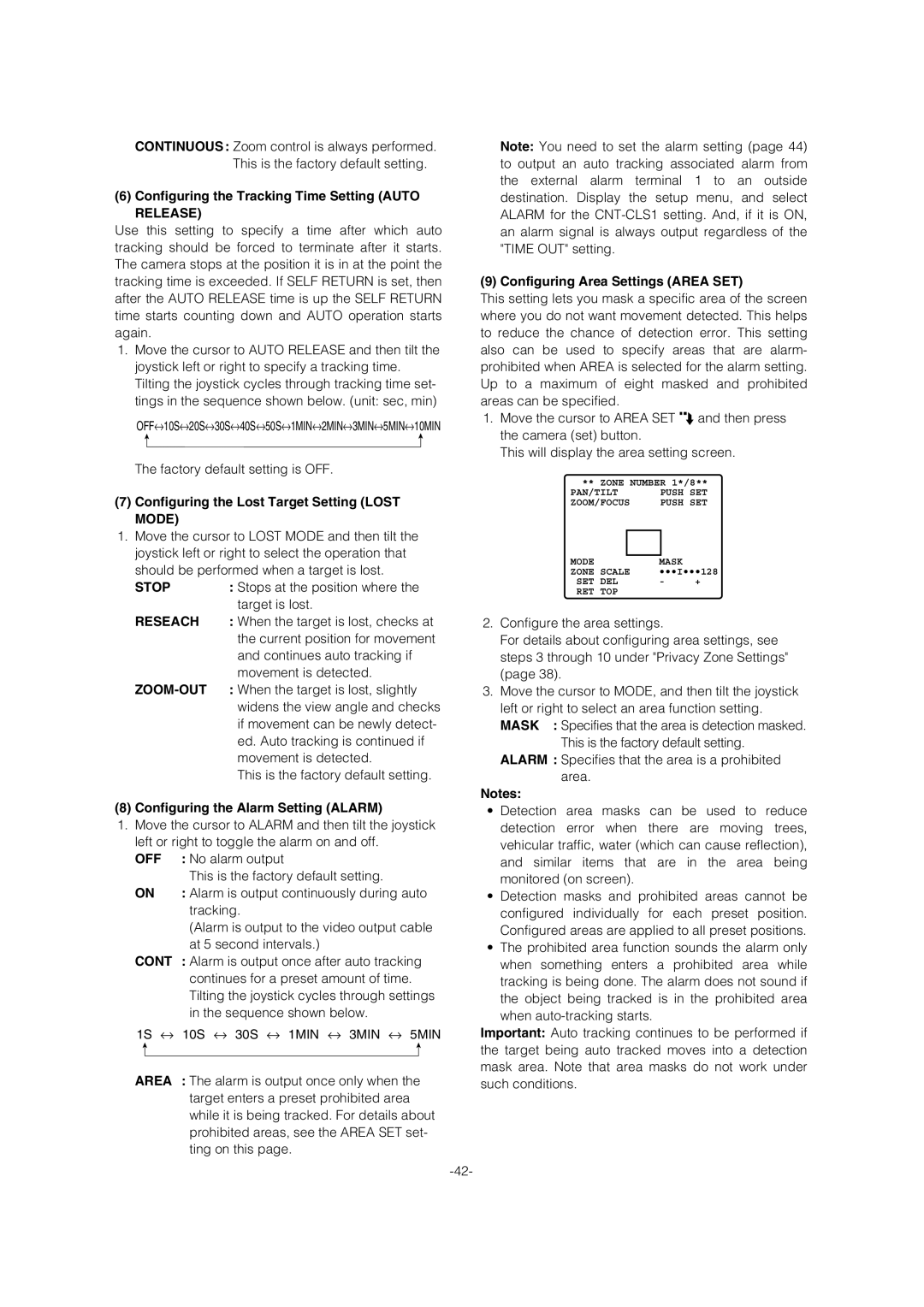 Panasonic WV-CW974 operating instructions Release, Stop, Reseach, Zoom-Out, Cont 