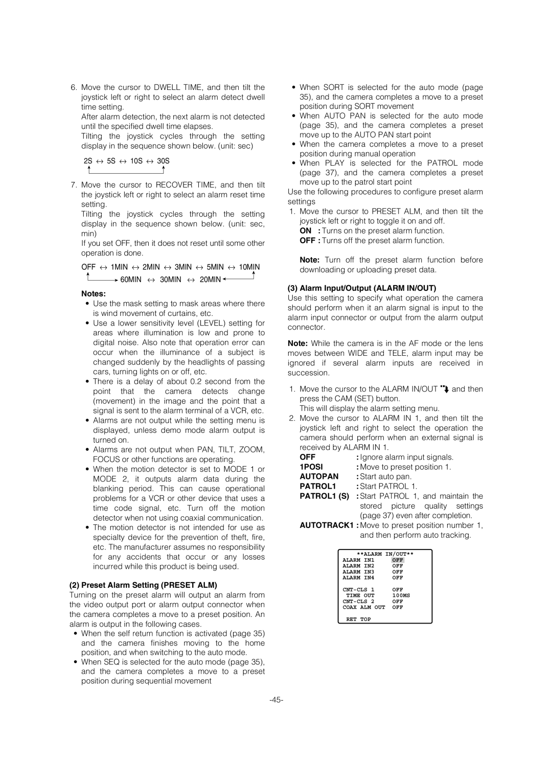 Panasonic WV-CW974 operating instructions 1POSI, Autopan, PATROL1 