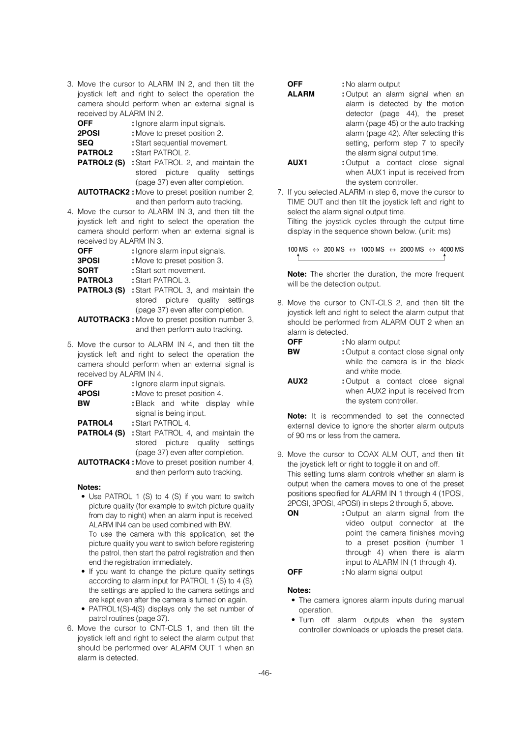 Panasonic WV-CW974 operating instructions 2POSI, PATROL2 S, 3POSI, PATROL3, 4POSI, PATROL4, Alarm, AUX1, AUX2 