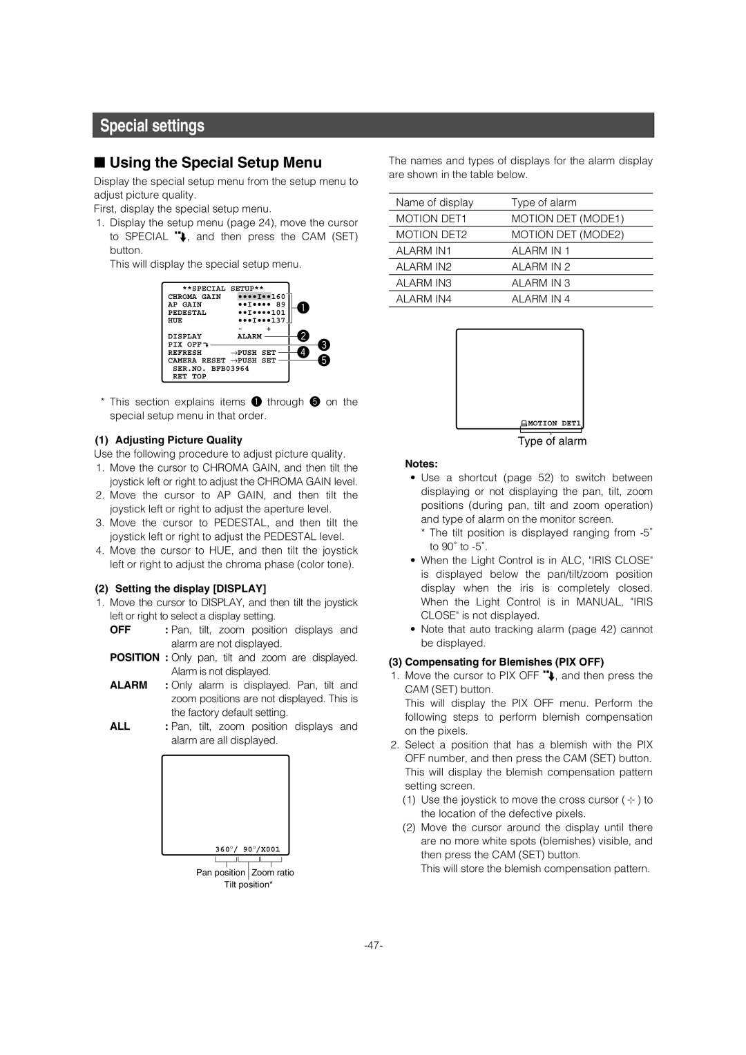 Panasonic WV-CW974 operating instructions Special settings, Using the Special Setup Menu, All 