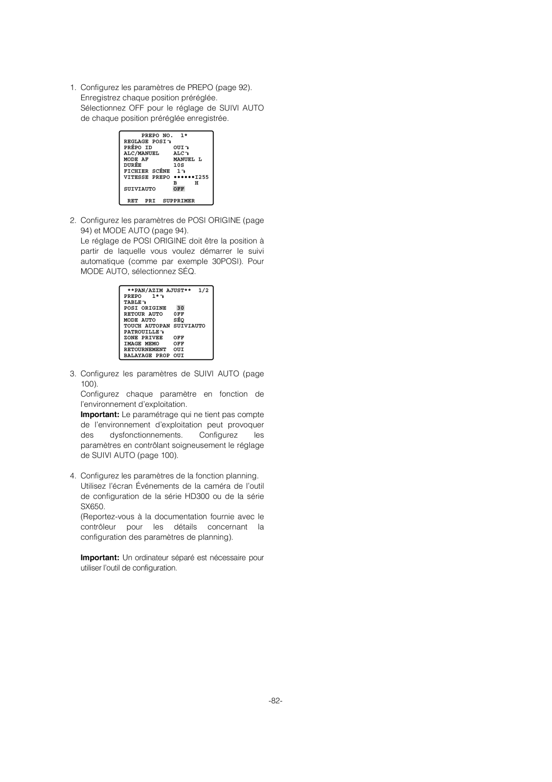 Panasonic WV-CW974 operating instructions Suiviauto OFF RET PRI Supprimer 