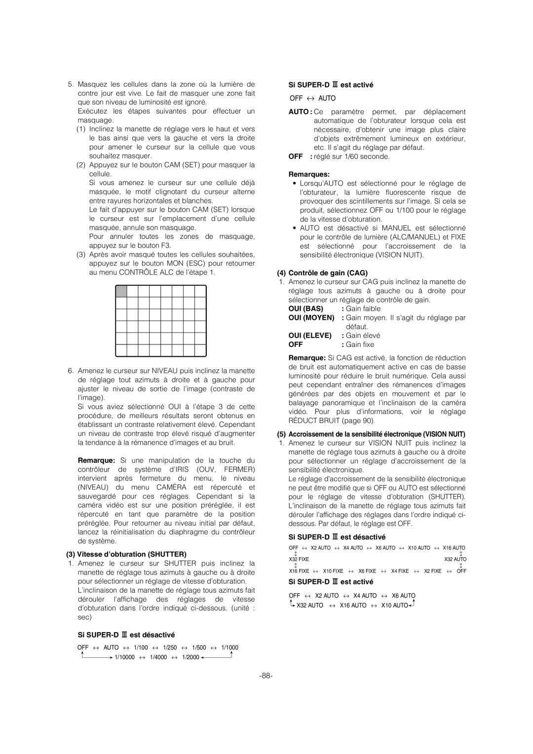 Panasonic WV-CW974 operating instructions Oui Bas, OUI Moyen, OUI Eleve 