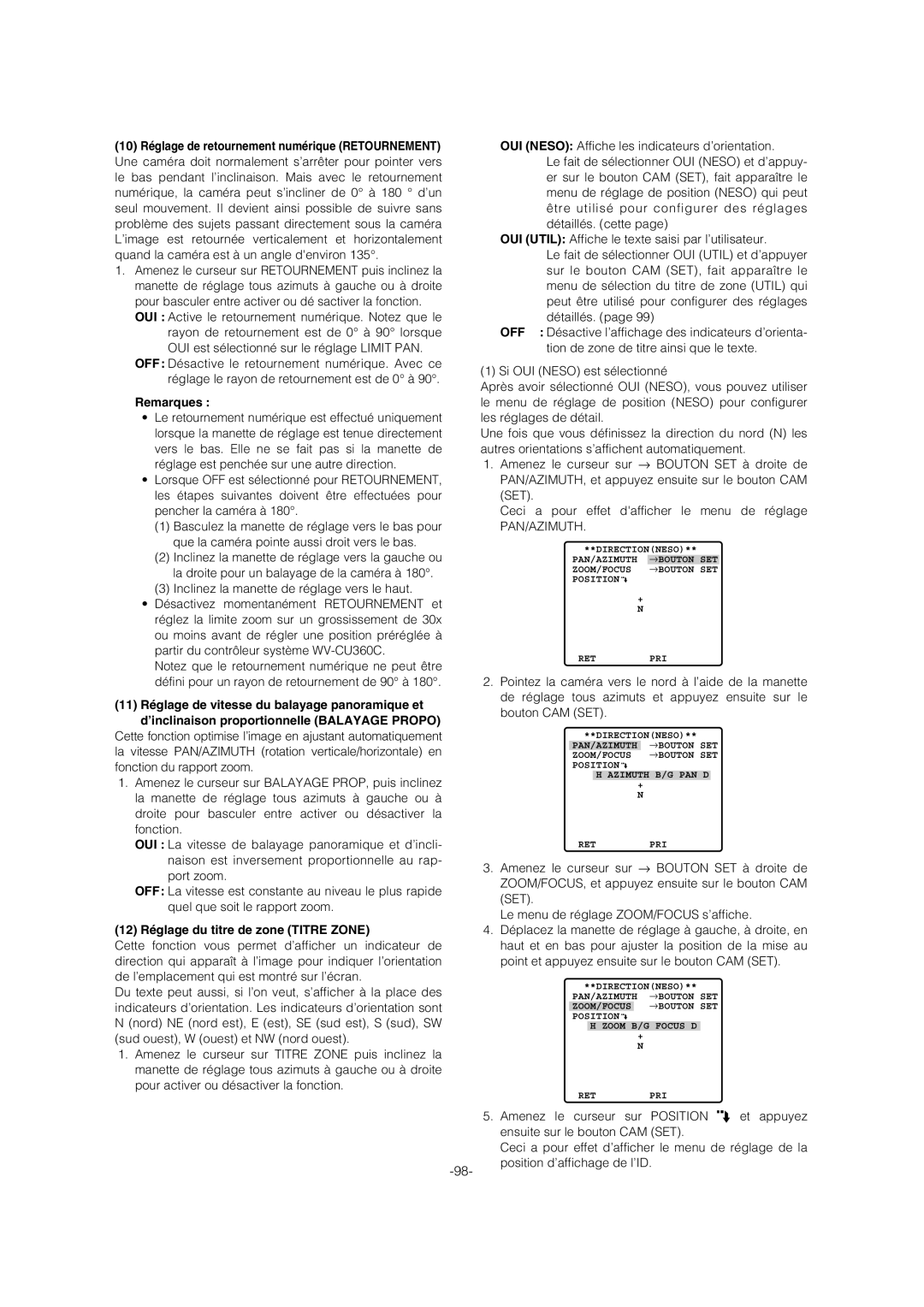 Panasonic WV-CW974 operating instructions 12 Réglage du titre de zone Titre Zone 