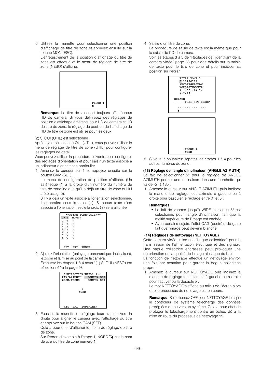 Panasonic WV-CW974 operating instructions 14 Réglages de nettoyage Nettoyage 