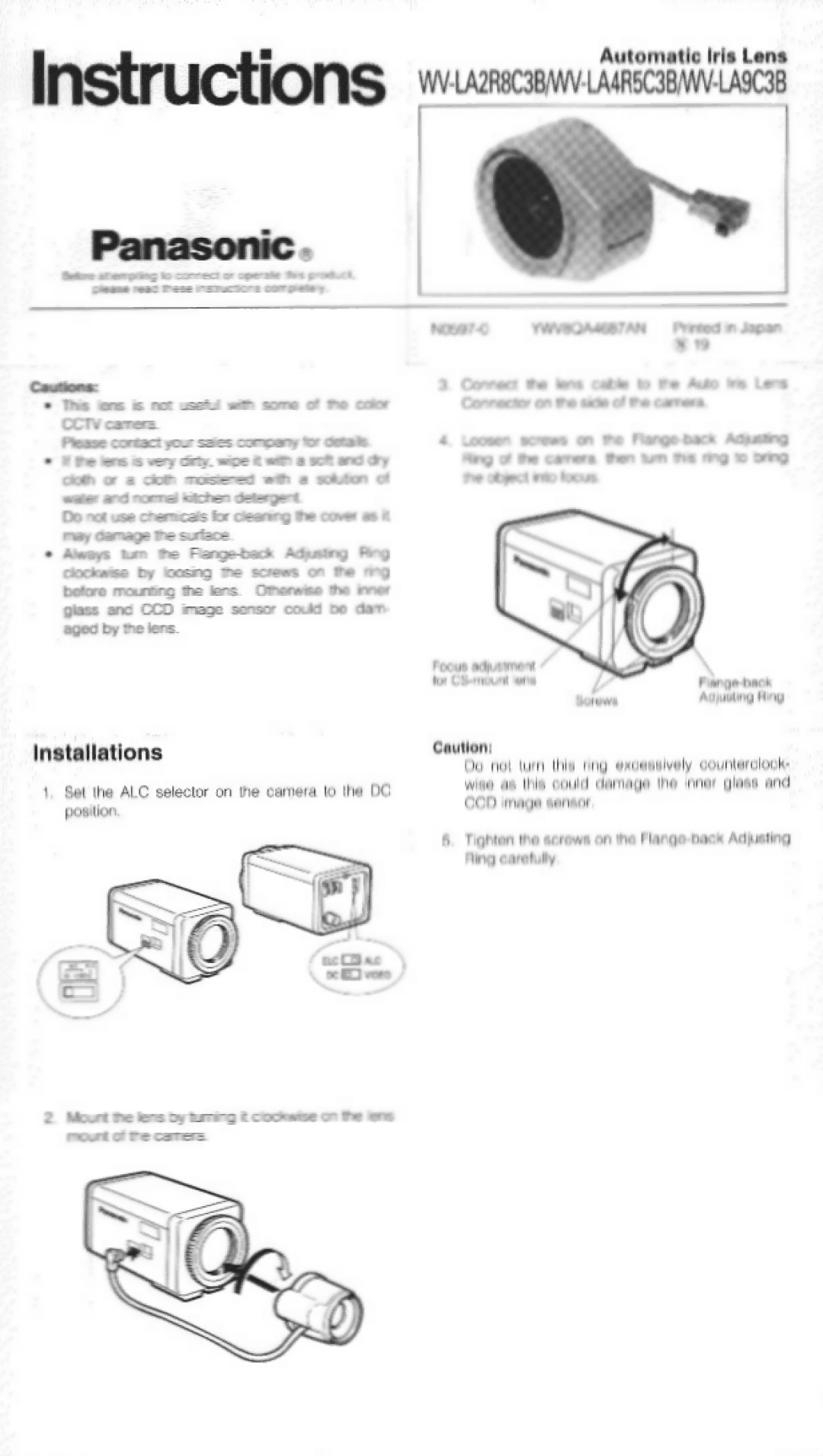 Panasonic WV-LA9C3B, Wv-La4r5c3b, WV-LA2R8C3B manual 