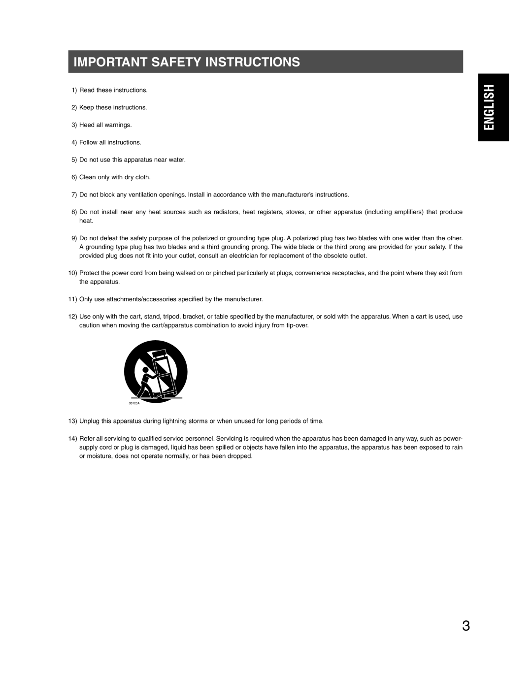 Panasonic WV-LC1710 operating instructions Important Safety Instructions, English 