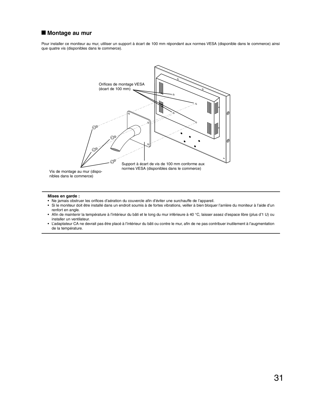 Panasonic WV-LC1710 operating instructions Montage au mur 