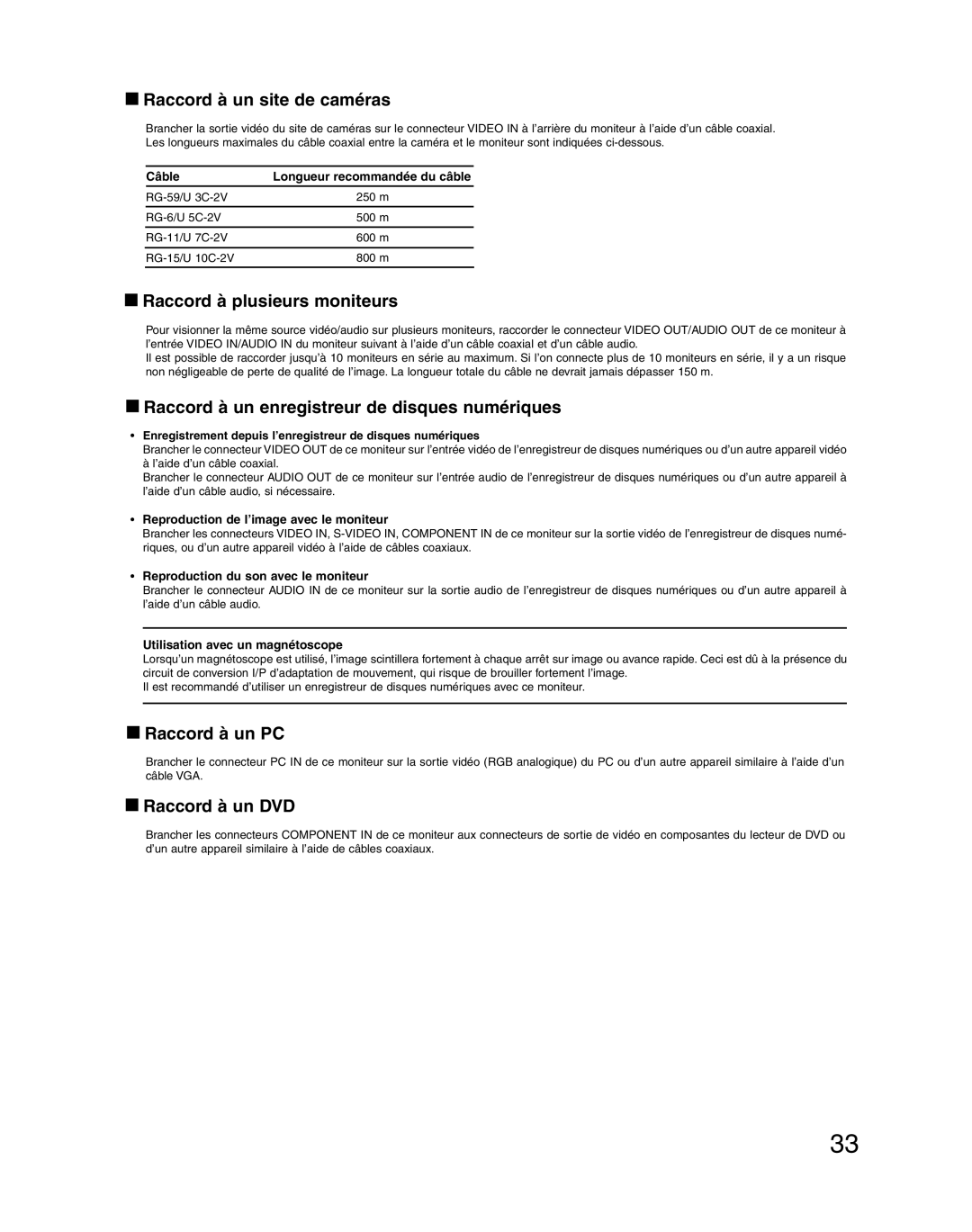 Panasonic WV-LC1710 Raccord à un site de caméras, Raccord à plusieurs moniteurs, Raccord à un PC, Raccord à un DVD 