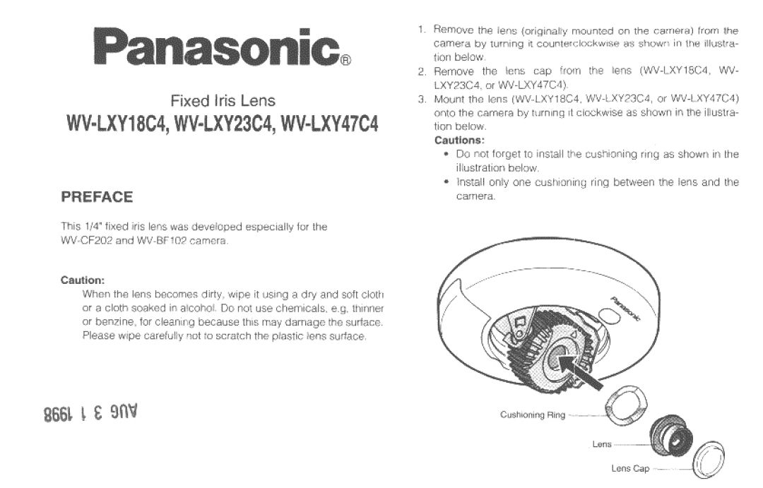 Panasonic WV-LXY23C4, WV-LXY18C4, WV-LXY47C4 manual 