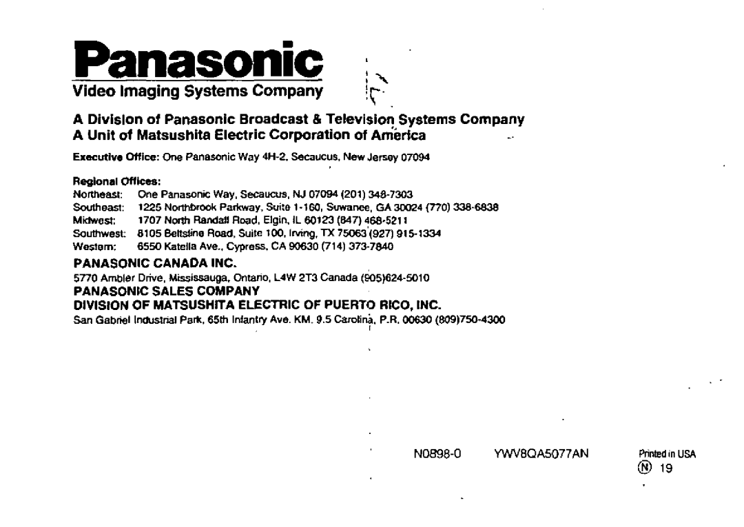 Panasonic WV-LZ62/8 manual 