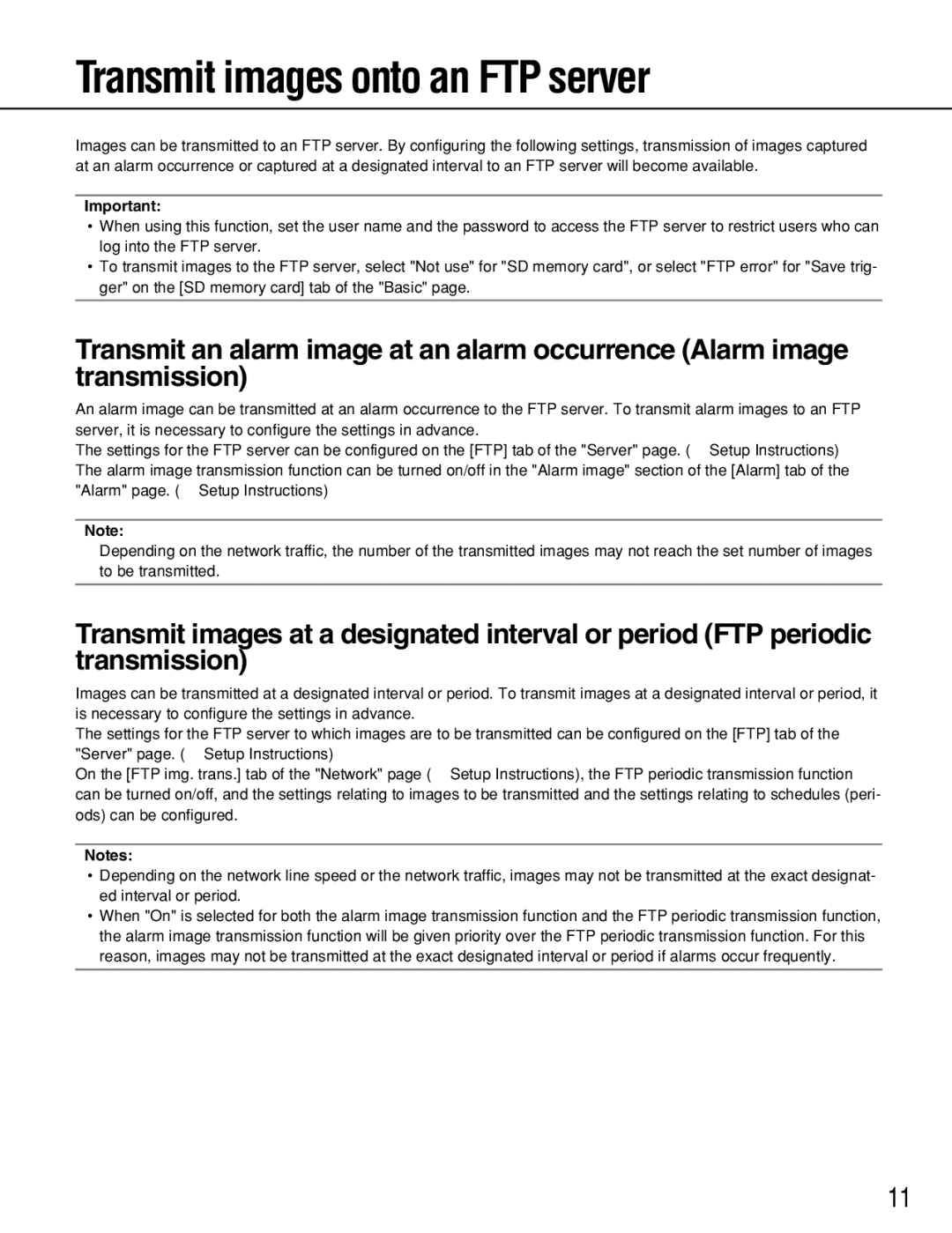 Panasonic WV-NF302 manual Transmit images onto an FTP server 