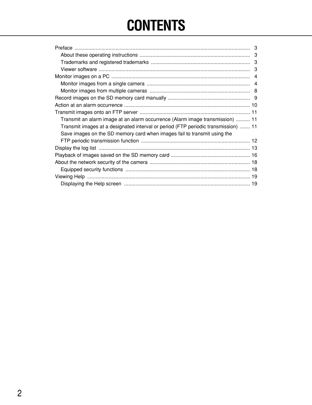 Panasonic WV-NF302 manual Contents 