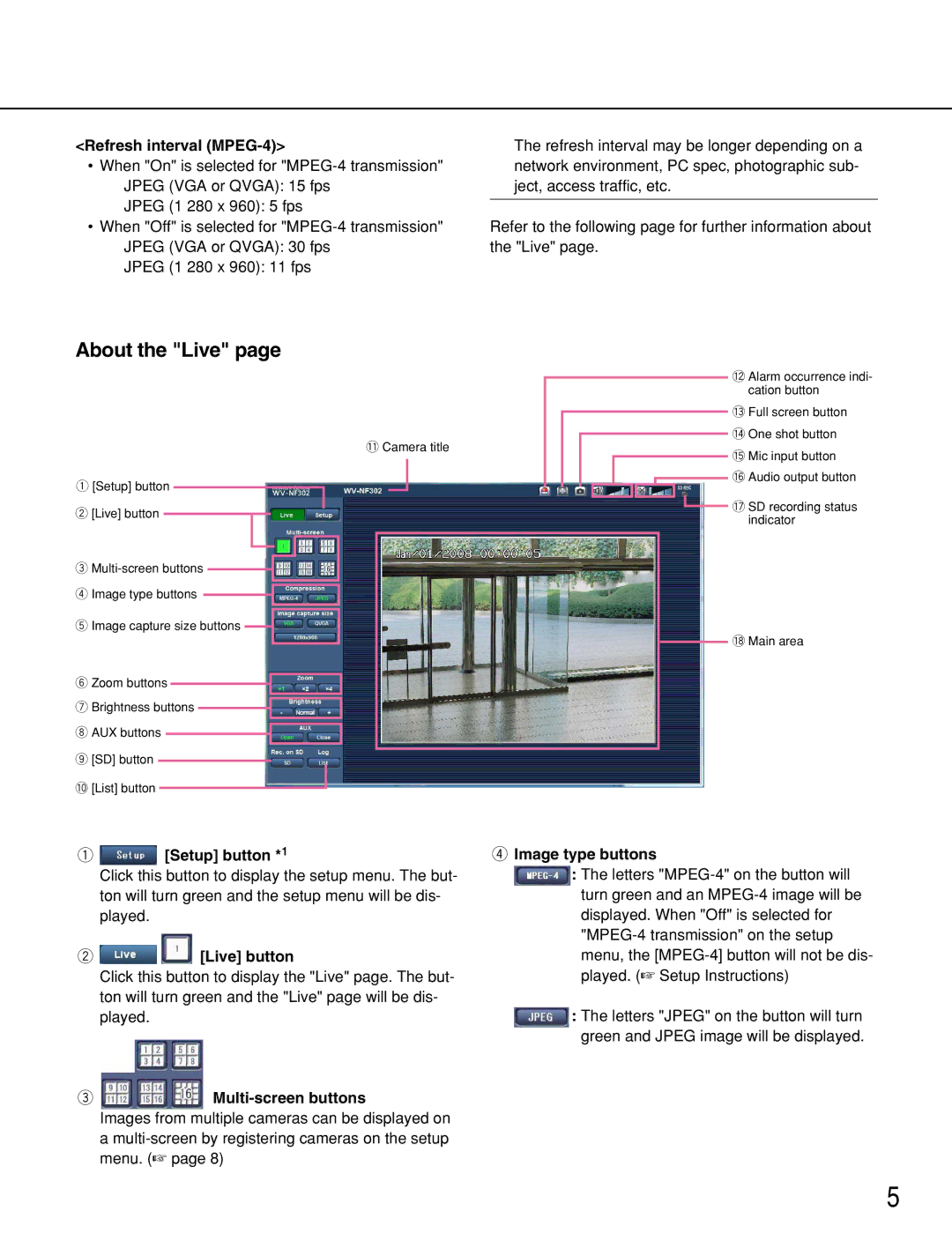 Panasonic WV-NF302 manual About the Live 