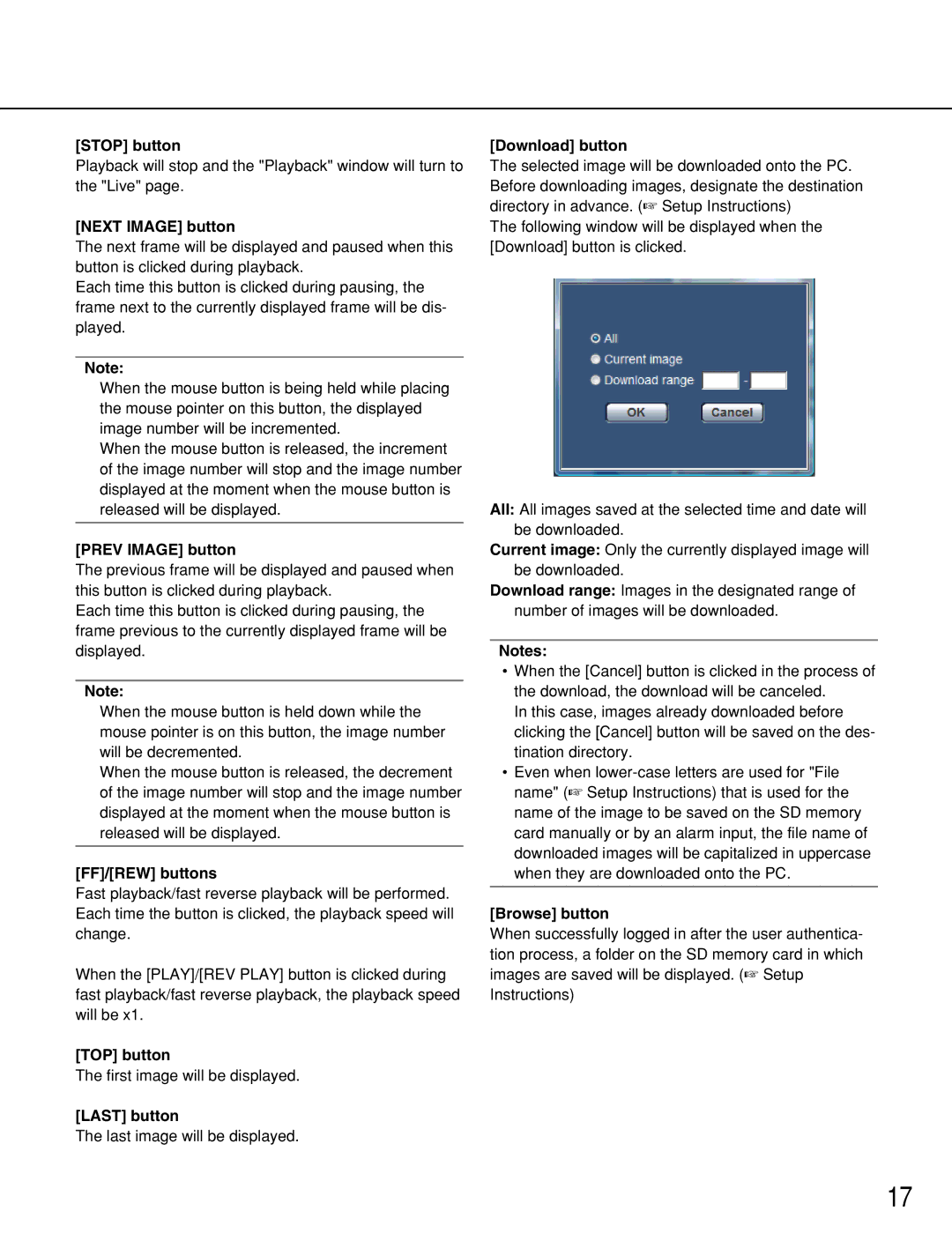 Panasonic WV-NF302 operating instructions Stop button, Next Image button, Prev Image button, FF/REW buttons, Browse button 