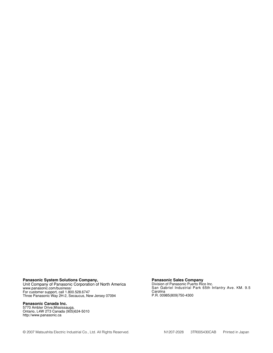 Panasonic WV-NF302 operating instructions Panasonic Canada Inc 