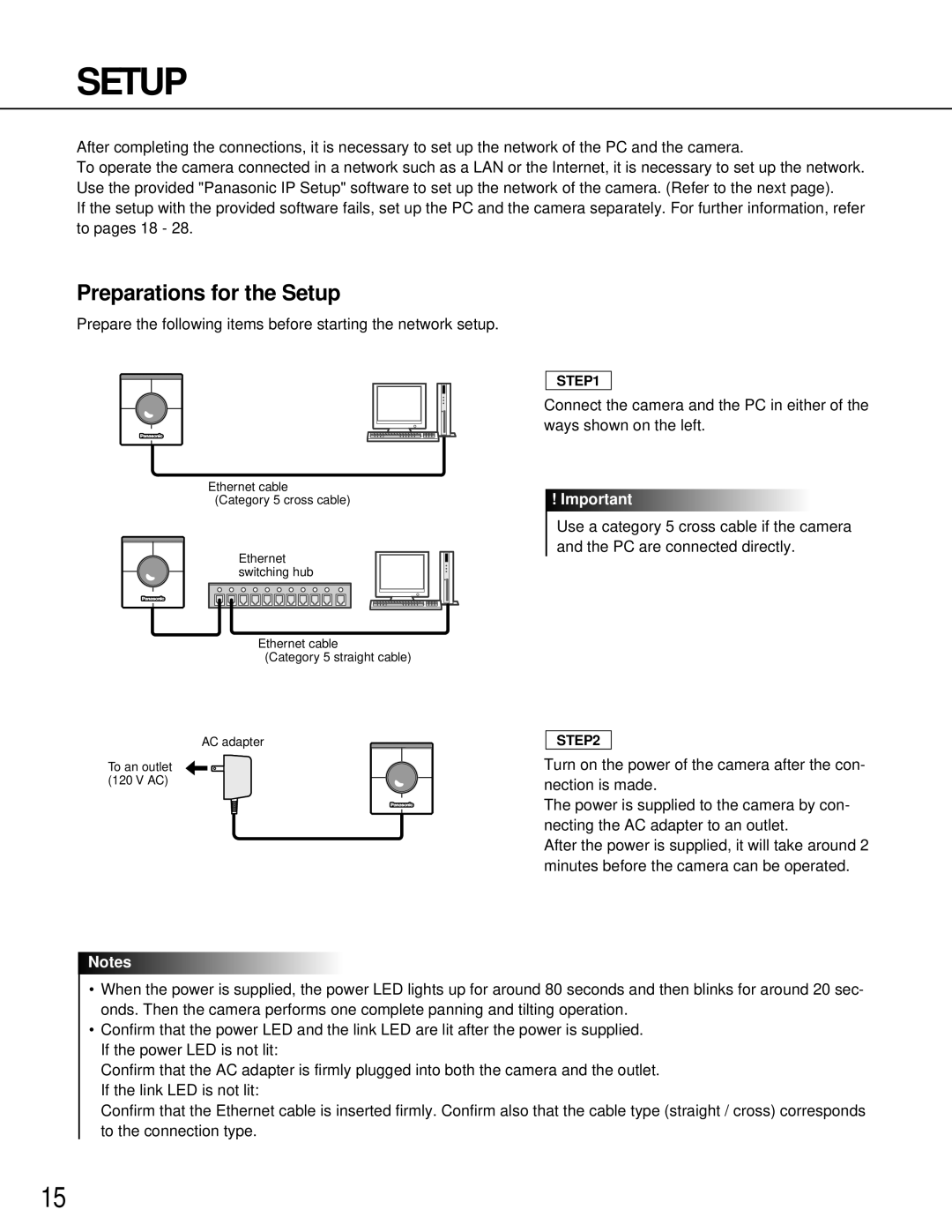 Panasonic WV-NM100 operating instructions Preparations for the Setup 