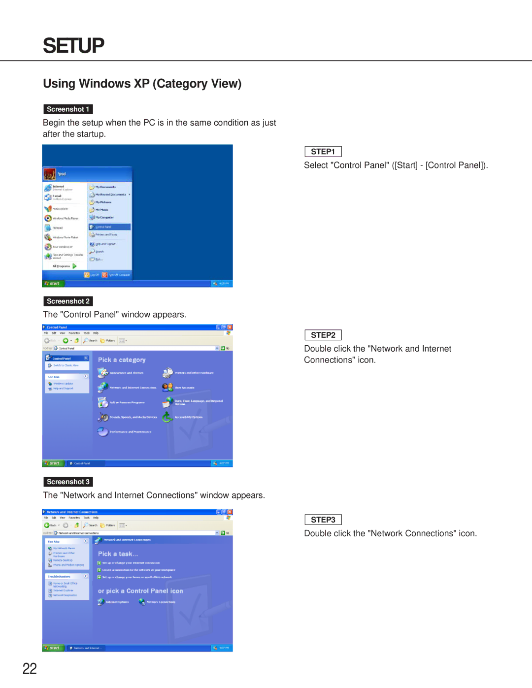 Panasonic WV-NM100 operating instructions Using Windows XP Category View 