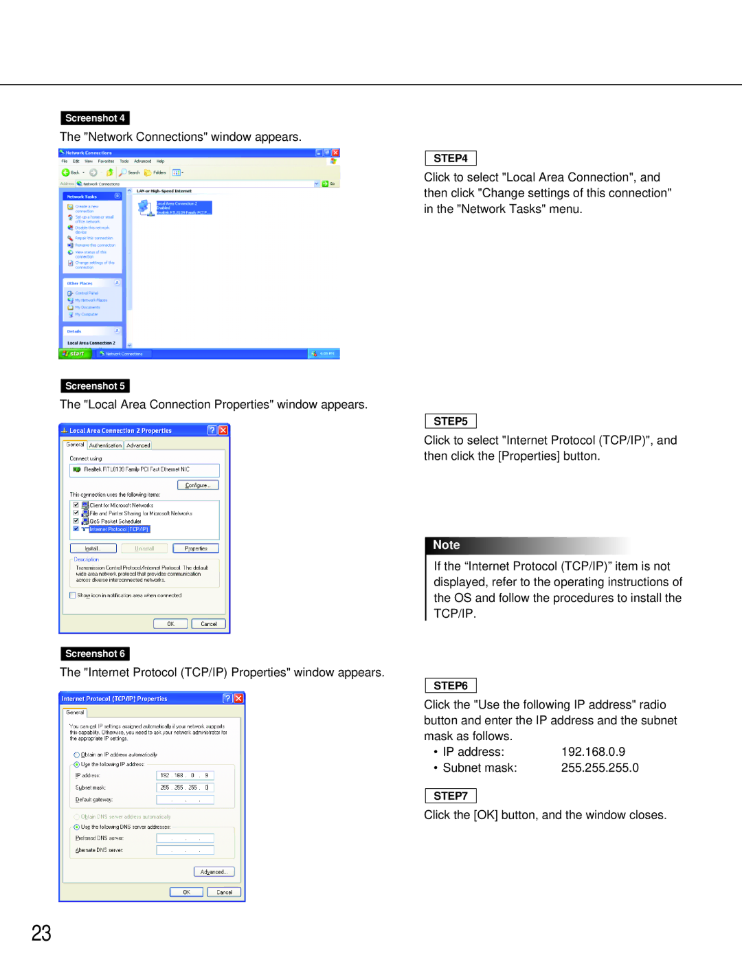 Panasonic WV-NM100 operating instructions Network Connections window appears 