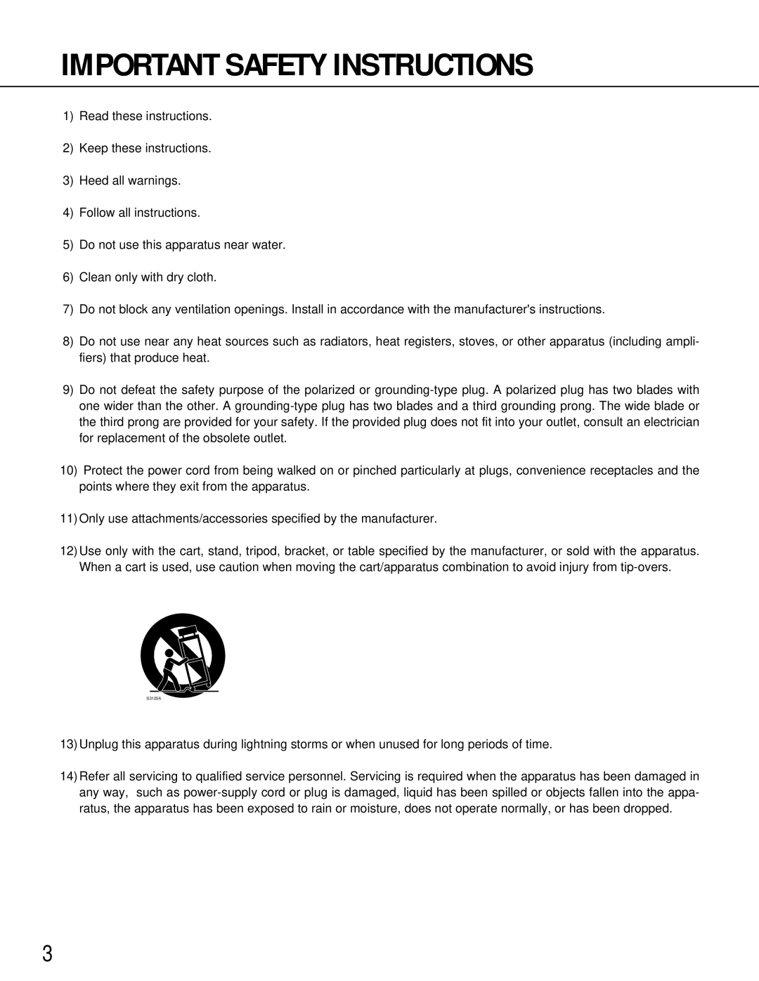 Panasonic WV-NM100 operating instructions Important Safety Instructions 