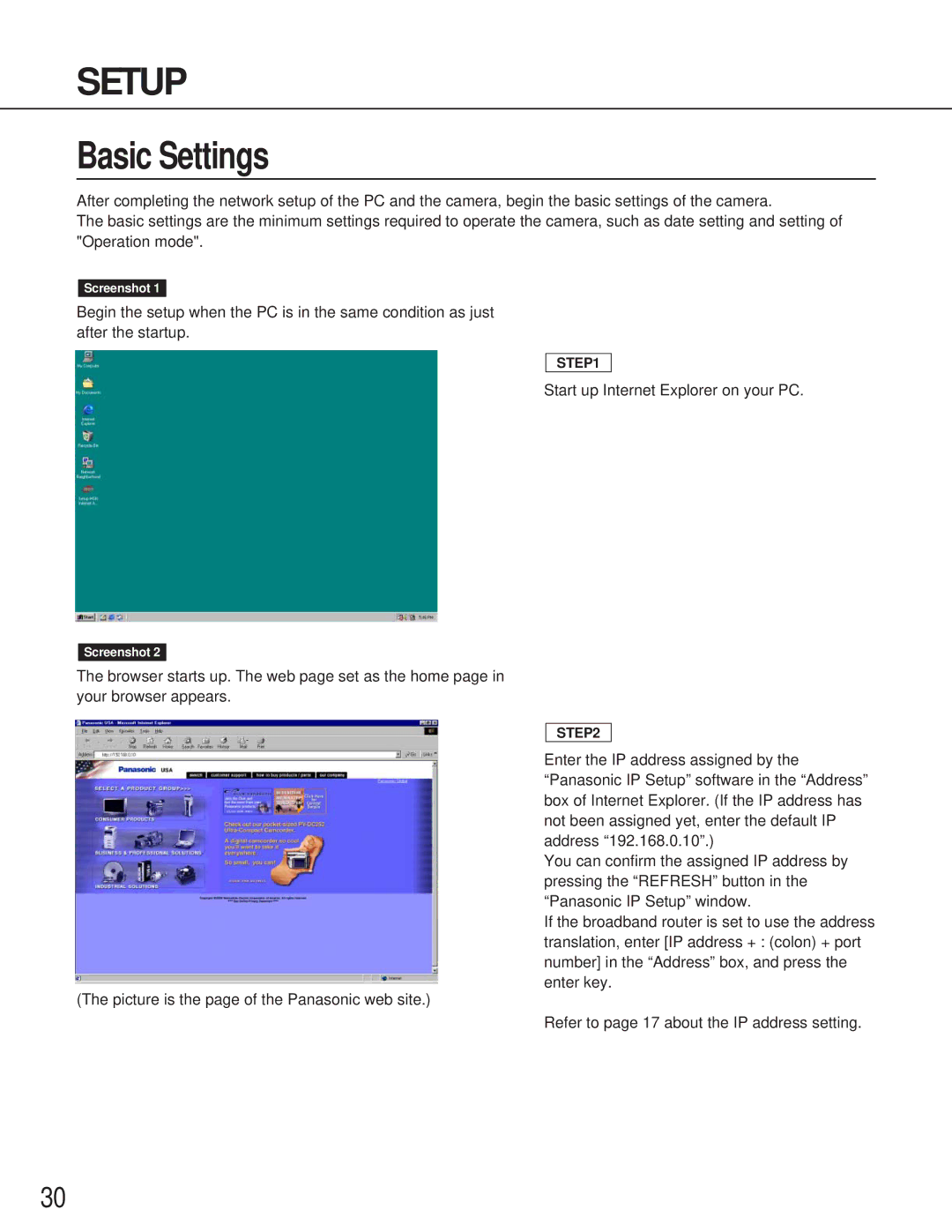 Panasonic WV-NM100 operating instructions Basic Settings 